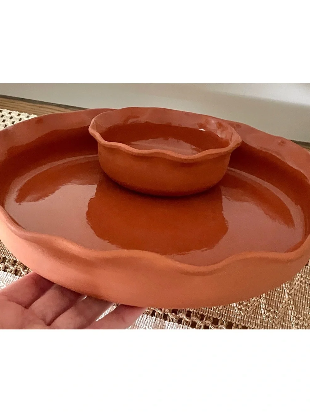 Crate & Barrel terracotta Veggie Chip Dip Bowl